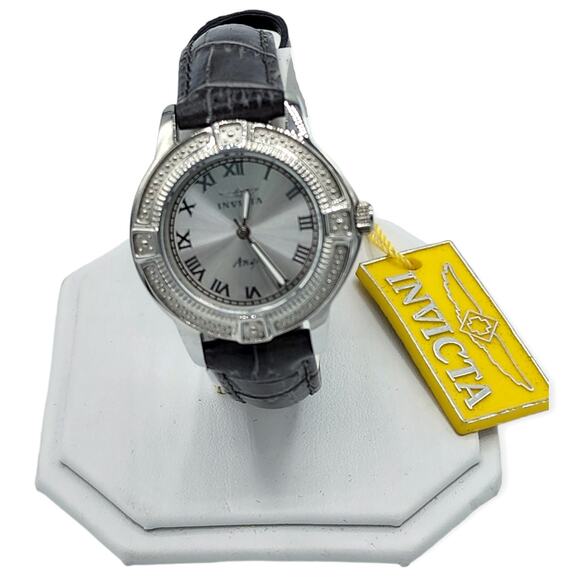 Invicta Angel Watch 15083 Gray Leather Band with Diamond Accent Bezel Women's - Picture 1 of 9